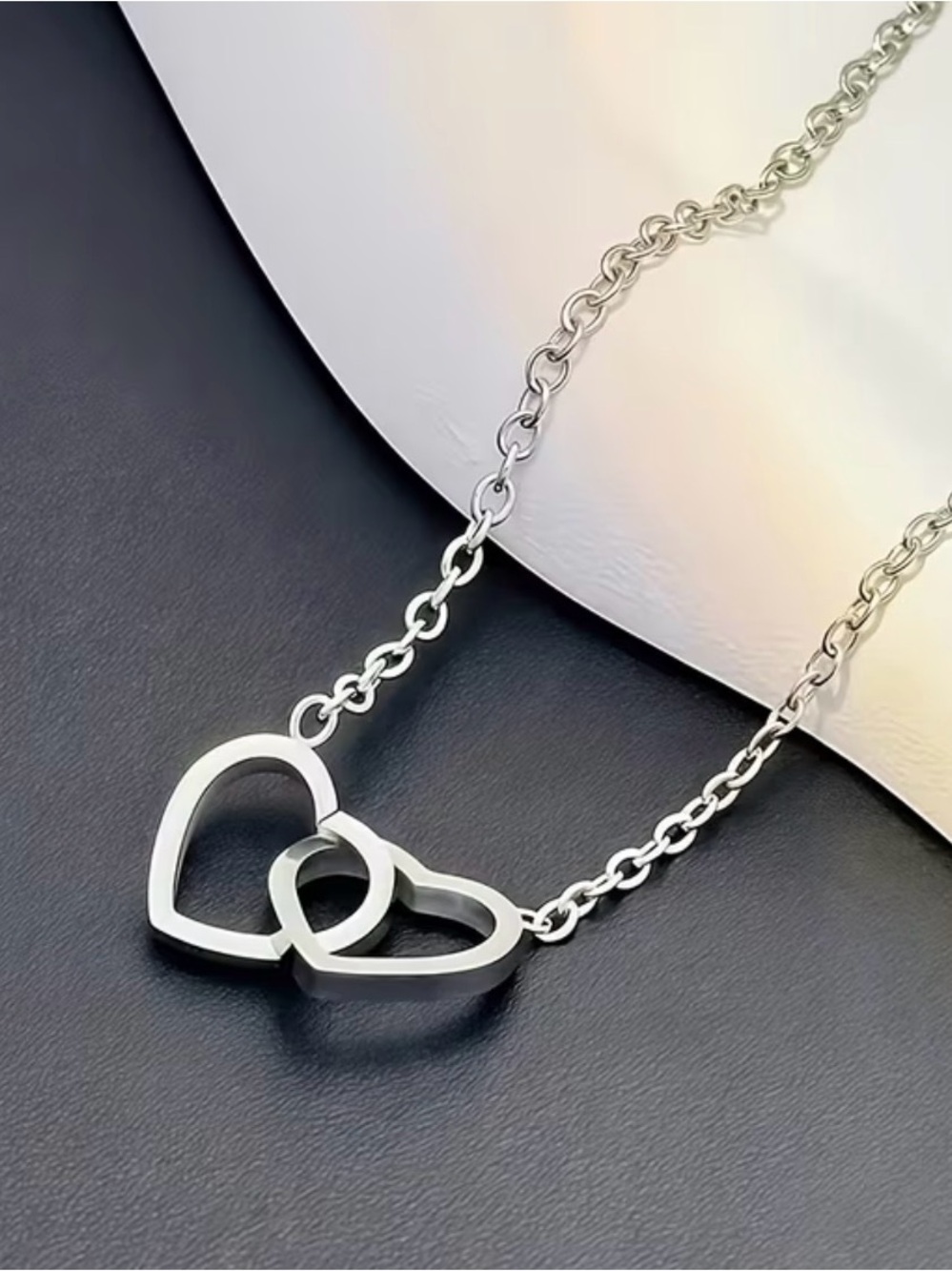 Hypoallergenic Double Heart Necklace Stainless Steel Tarnish‎ Resistant